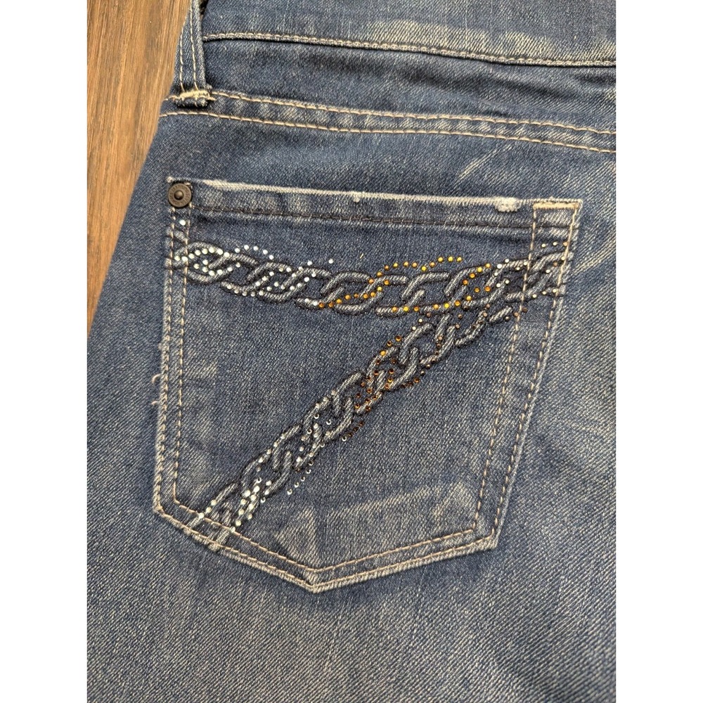 7 For All Mankind Dojo Jeans 28x34 Blue Medium Wash Straight Skinny Chain Sequin - Picture 10 of 16